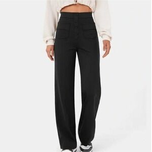 Halara Womens High Waisted Button-Front Straight Leg Trousers Size M Black Work